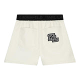 Karl Lagerfeld Solid Color Faux Leather Shorts With Logo Elastic Waist Cream For Girls