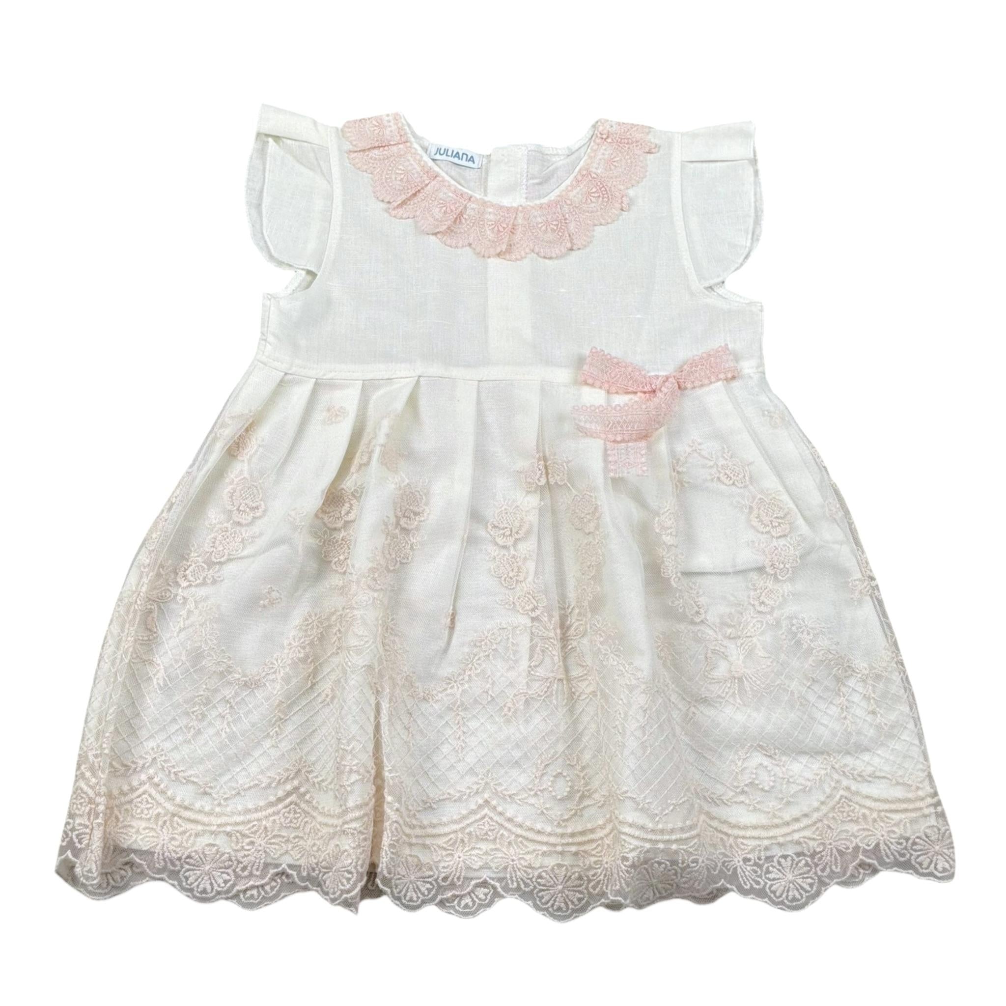 Juliana Abito tinta unita con Ricami Panna per Bambina 25143J PANNA JULIANA 
