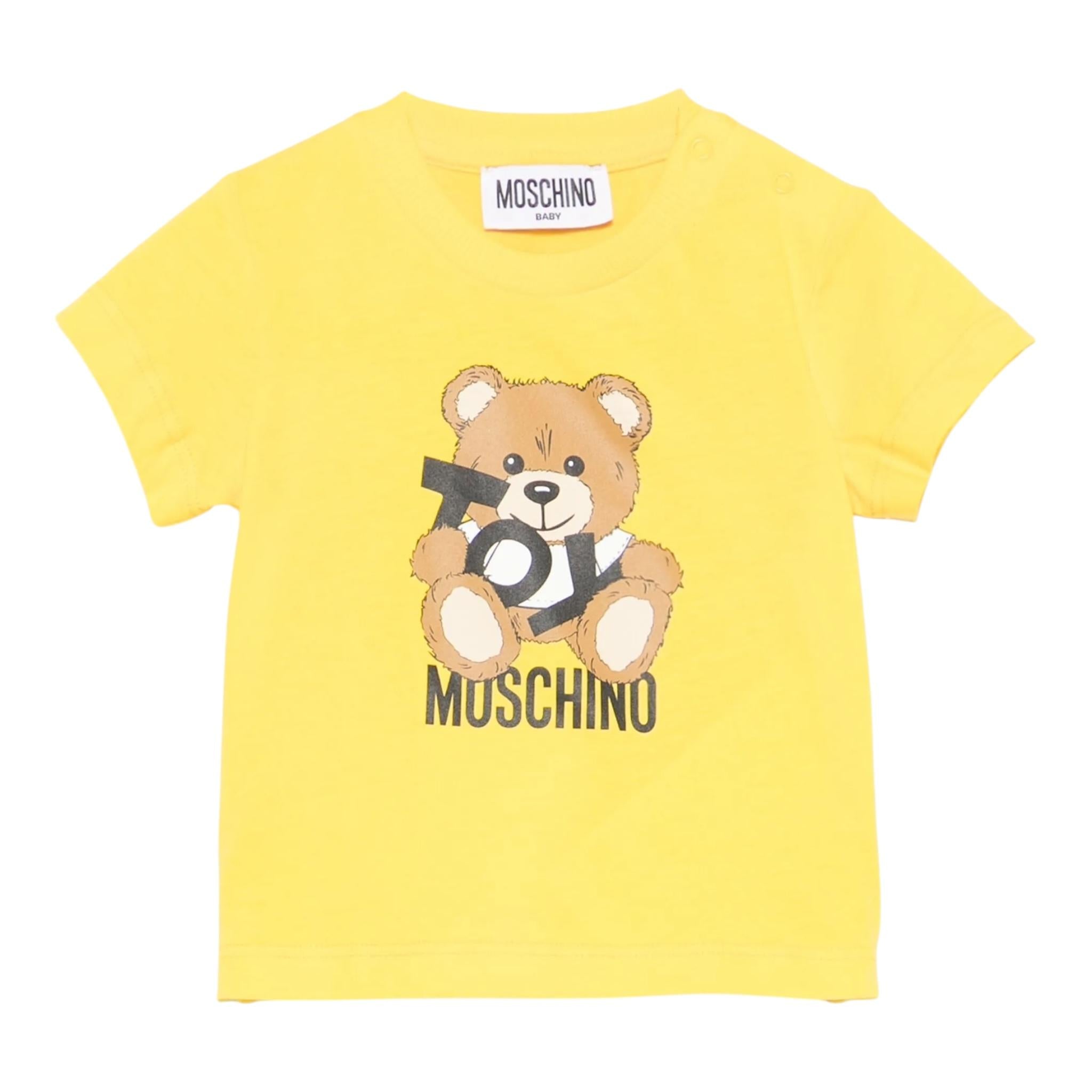 Moschino T-Shirt Girocollo Tinta Unita con Orso per Neonato MNM047XX GIALLO MOSCHINO 