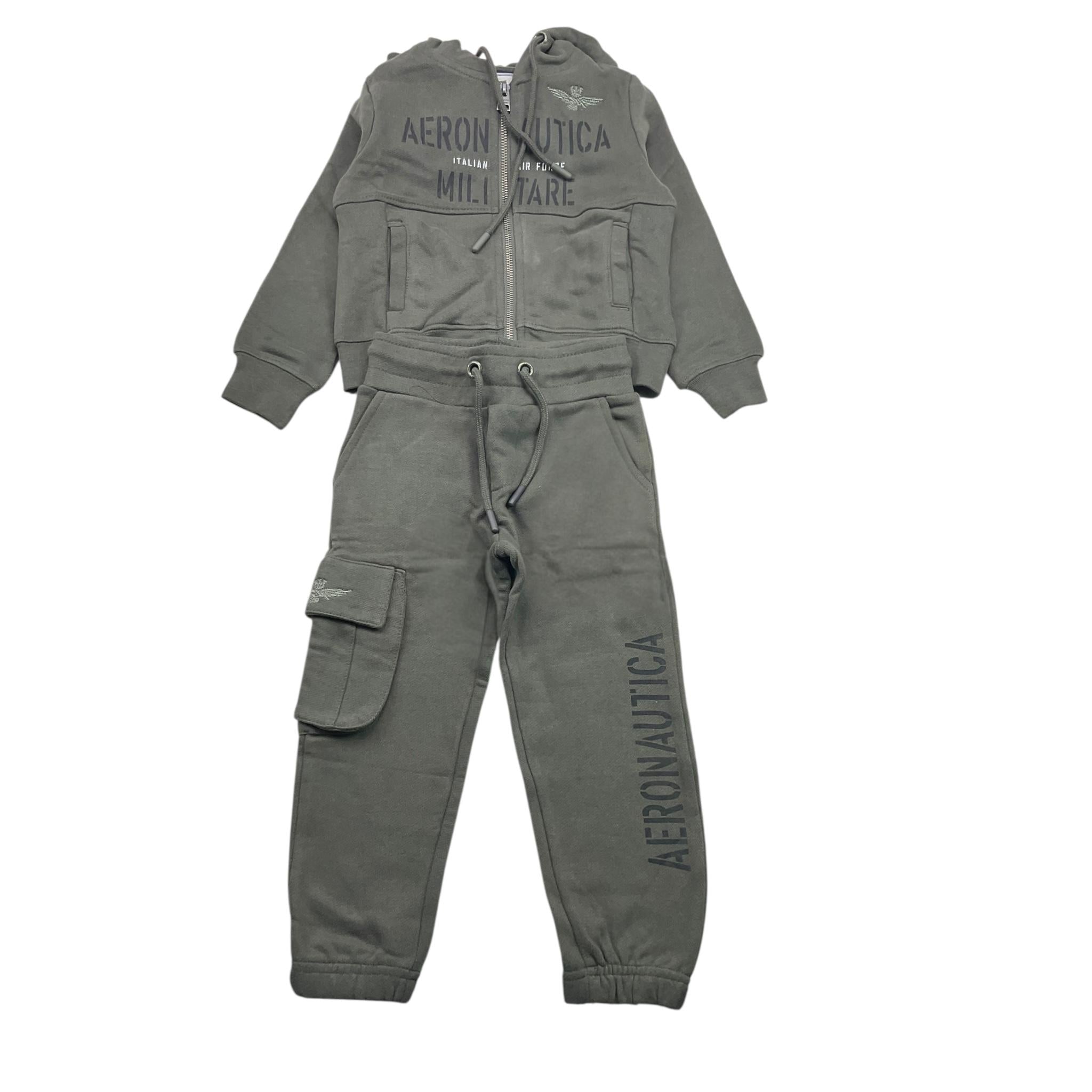 AERONAUTICA MILITARE completo 2pz felpa-pantalone tinta unita con stampa Verde per Bambino 242TF0002AJRF758 VERDE AERONAUTICA MILITARE 