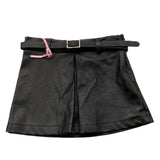 Vicolo Solid Color Faux Leather Skirt With Black Strap For Baby Girl