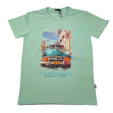 Daniele Alessandrini Crew Neck T-Shirt Solid Color With Aqua Green Print For Boys