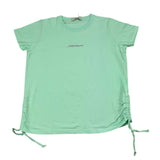 Hinnominate Solid Color Crew Neck Lace Up T-Shirt Aqua For Girls