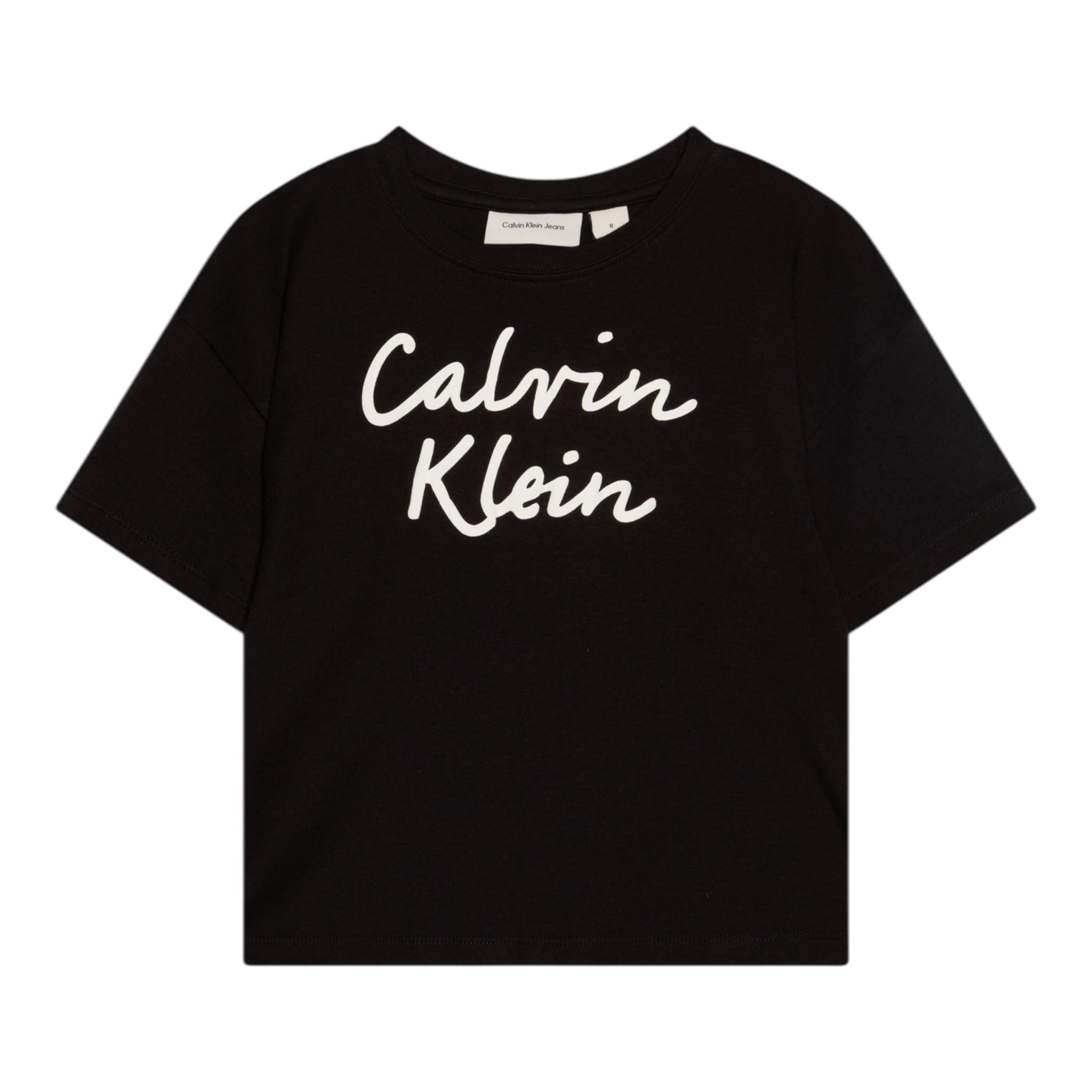 Calvin Klein T-Shirt Girocollo Tinta Unita con Logo per Bambina IG0IG02864 NERO CALVIN KLEIN 