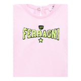 Chiara Ferragni Solid Color Crew Neck T-Shirt With Pink Print For Baby Girl