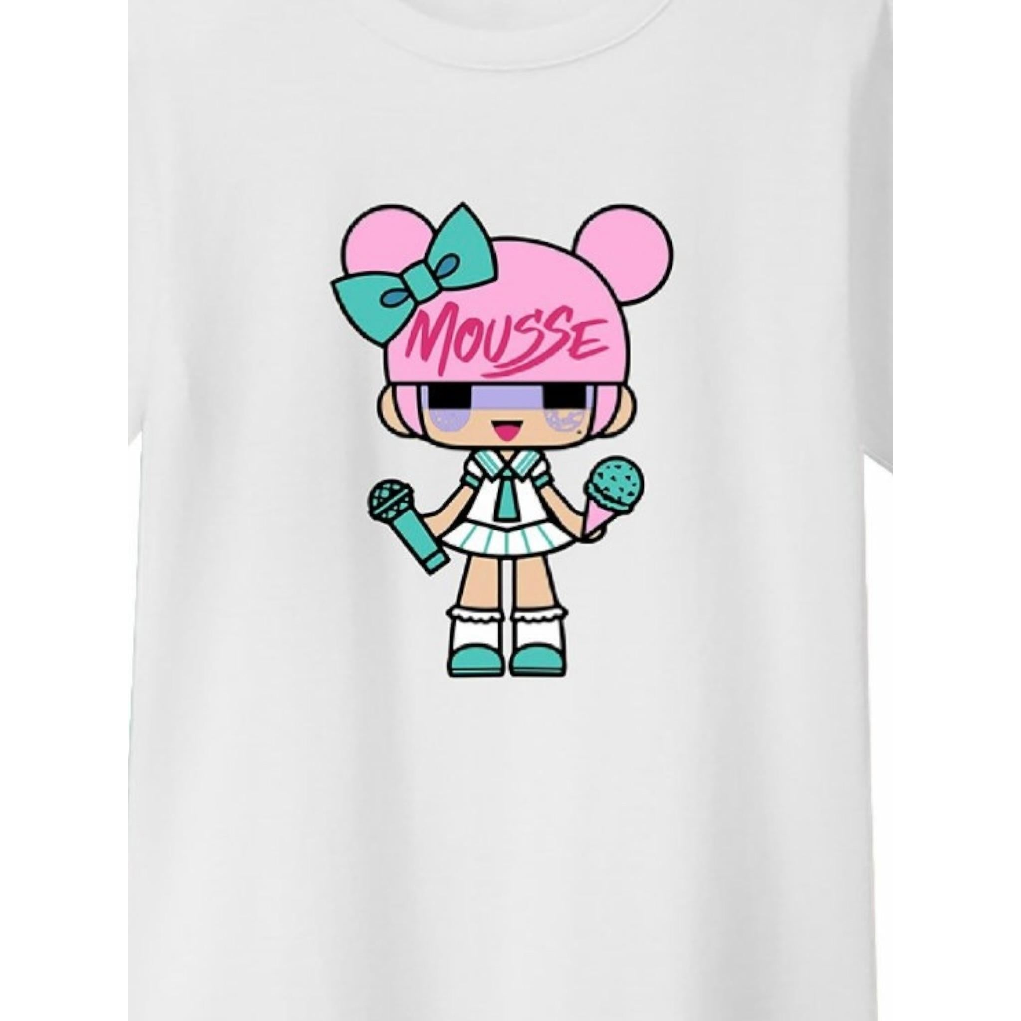 Mousse T-Shirt Girocollo Tinta Unita con Stampa per Bambina DOLLWHITE BIANCO MOUSSE 