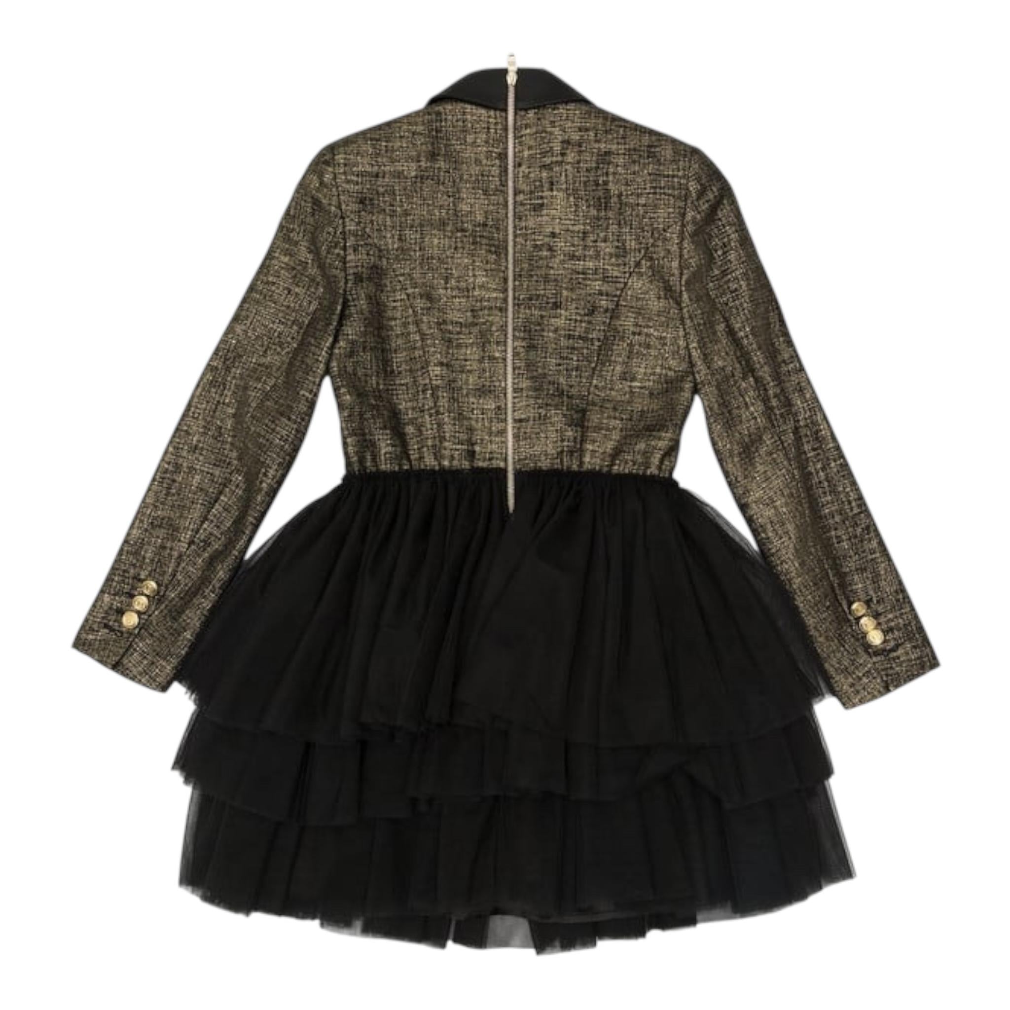 BALMAIN abito tinta unita con tulle Nero per Bambina 6RAA00 NERO BALMAIN 