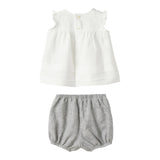 The Owl Complete 2 Piece Shirt-Pants Two-Tone White/Grey For Baby Girl