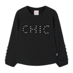 BOBOLI shirt girocollo tinta unita cn perle Nero per Bambina 729064 NERO BOBOLI 