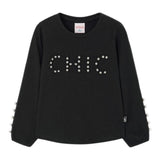 BOBOLI shirt girocollo tinta unita cn perle Nero per Bambina 729064 NERO BOBOLI 