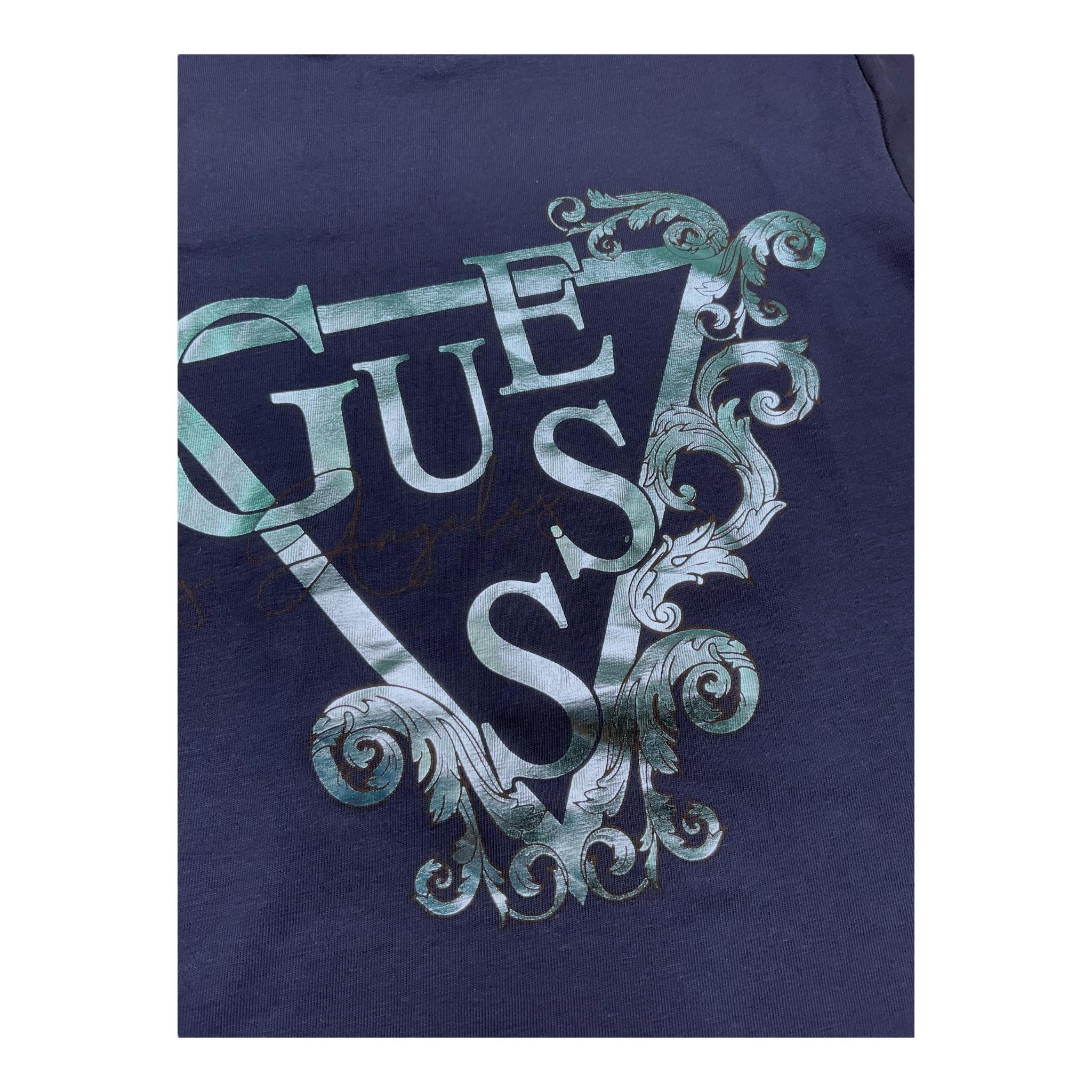 Guess T-Shirt Girocollo Tinta Unita con Stsmpa per Bambina J5RI35K6YW4 BLU GUESS 