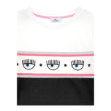 Chiara Ferragni Two-Tone Crewneck T-Shirt With Eye Prints White/Black For Girls