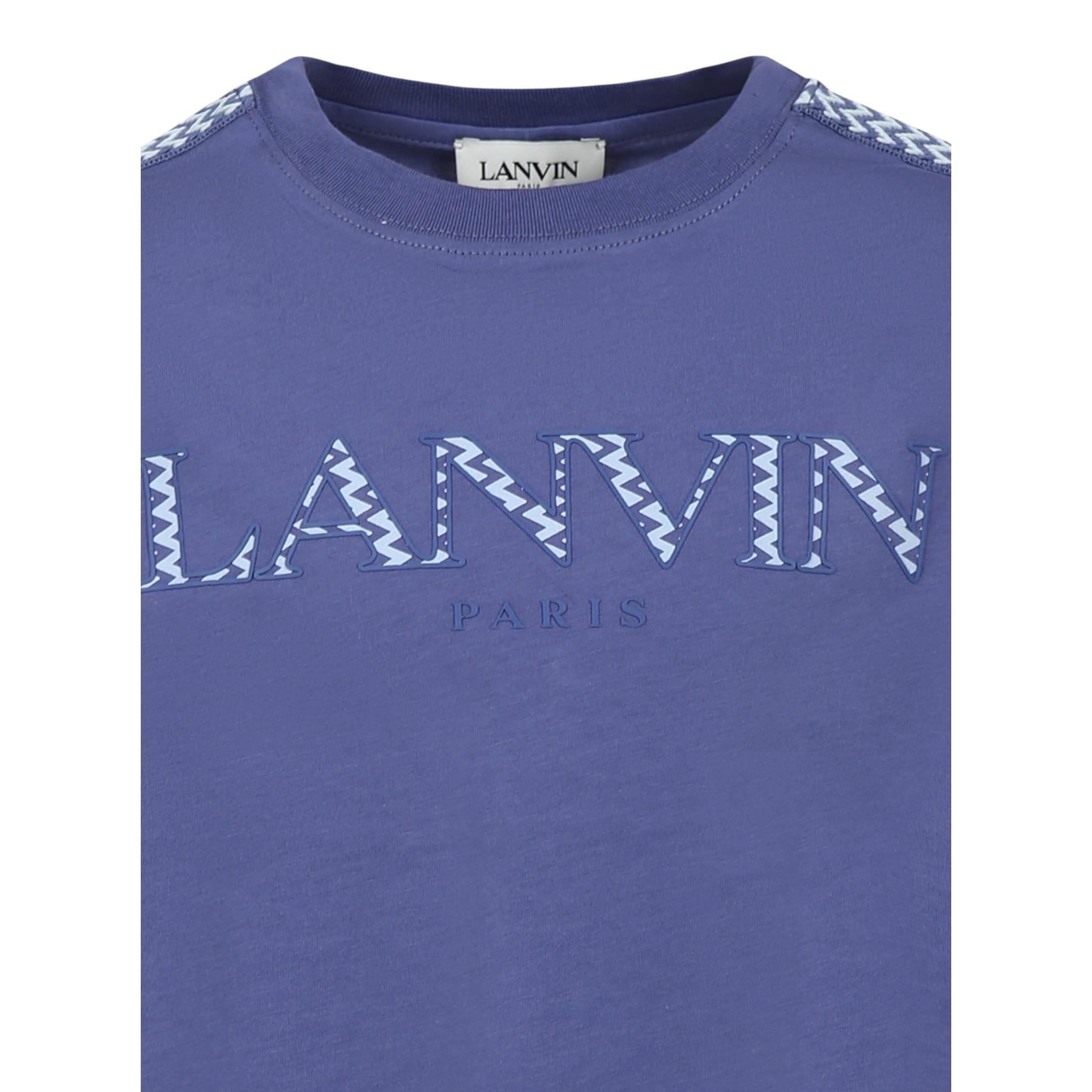 Lanvin T-Shirt Girocollo Tinta Unita con Stamp per Bambino N30129 BLU LANVIN 