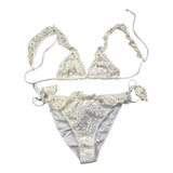 4Giveness 2 Piece Swimsuit Triangle-Brief Solid Color White Perforated For Girls