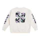 Off-White Solid Color Crewneck Sweatshirt With Beige Print For Girls
