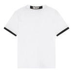 DKNY t-shirt girocollo tinta unita cn profili in contrasto Bianco per Bambino D60197 BIANCO DKNY 