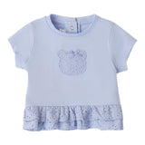 Mini Banda T-Shirt Crew Neck Solid Color With Embroidered Powder Blue For Baby Girl