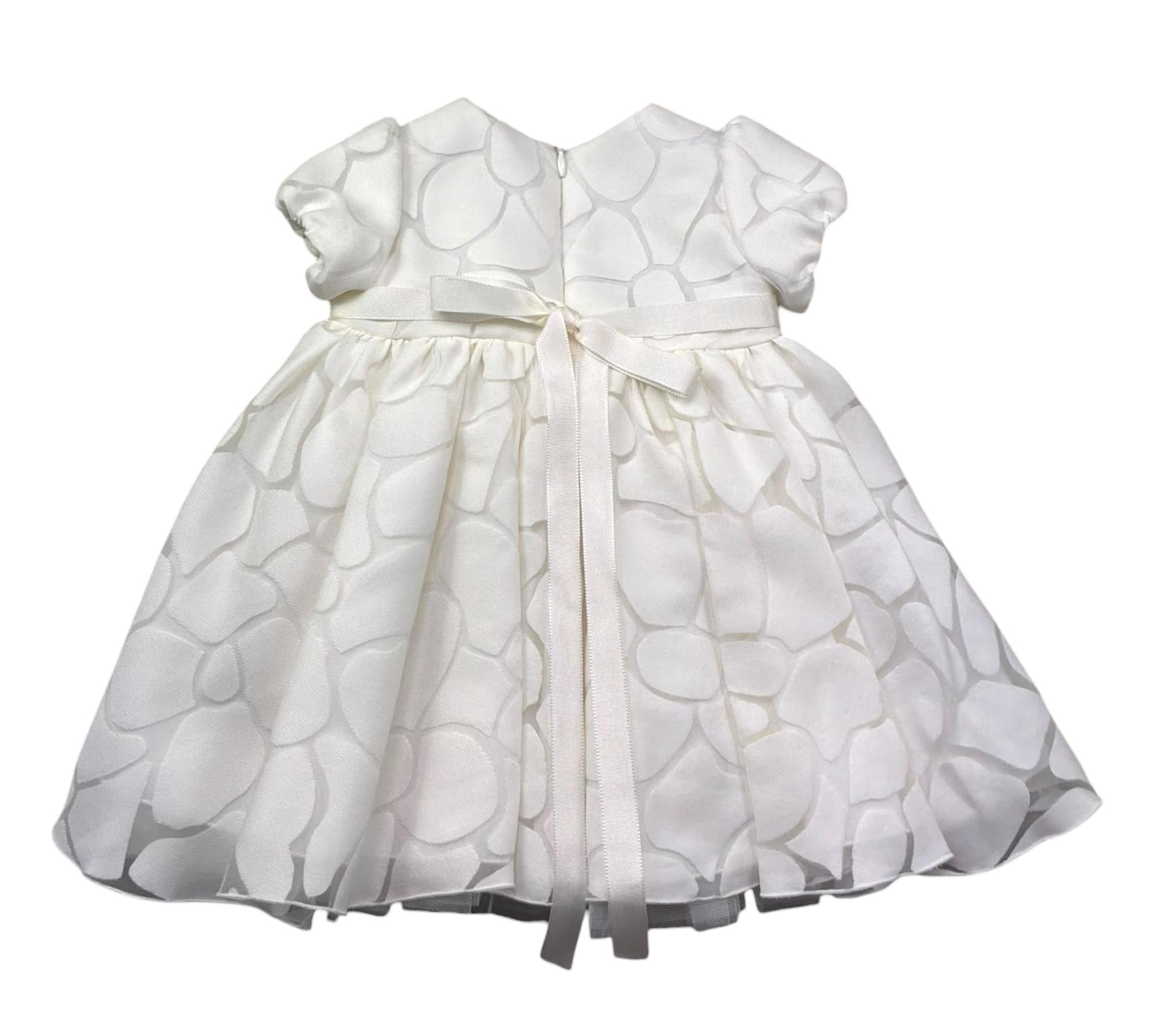Le Bebe Abito Mezza Manica Tinta Unita con Ricami per Neonata LBG6328 BIANCO LE BEBE 