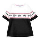 Chiara Ferragni Two-Tone Crewneck T-Shirt With Eye Prints White/Black For Girls