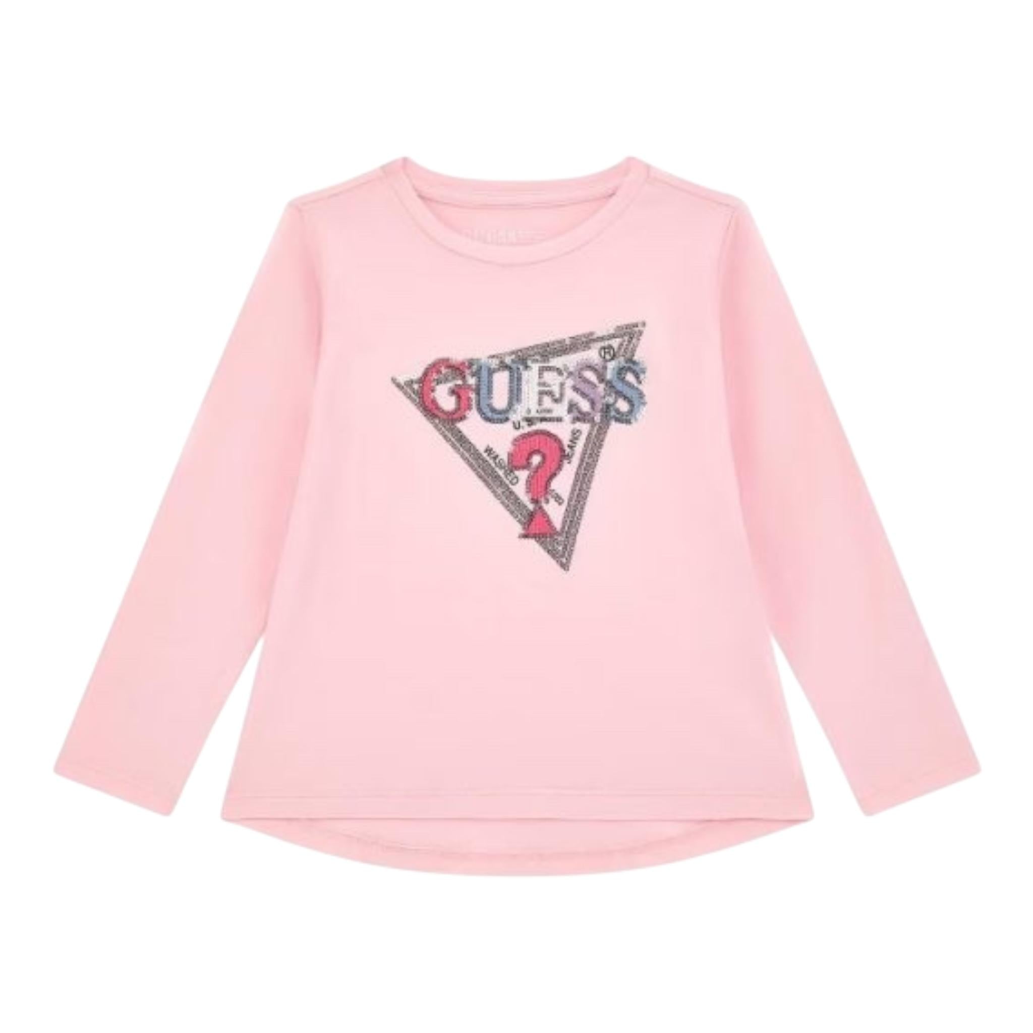 GUESS shirt tinta unita girocollo con stampa Rosa per Bambina J4YI05K6YW4 ROSA GUESS 