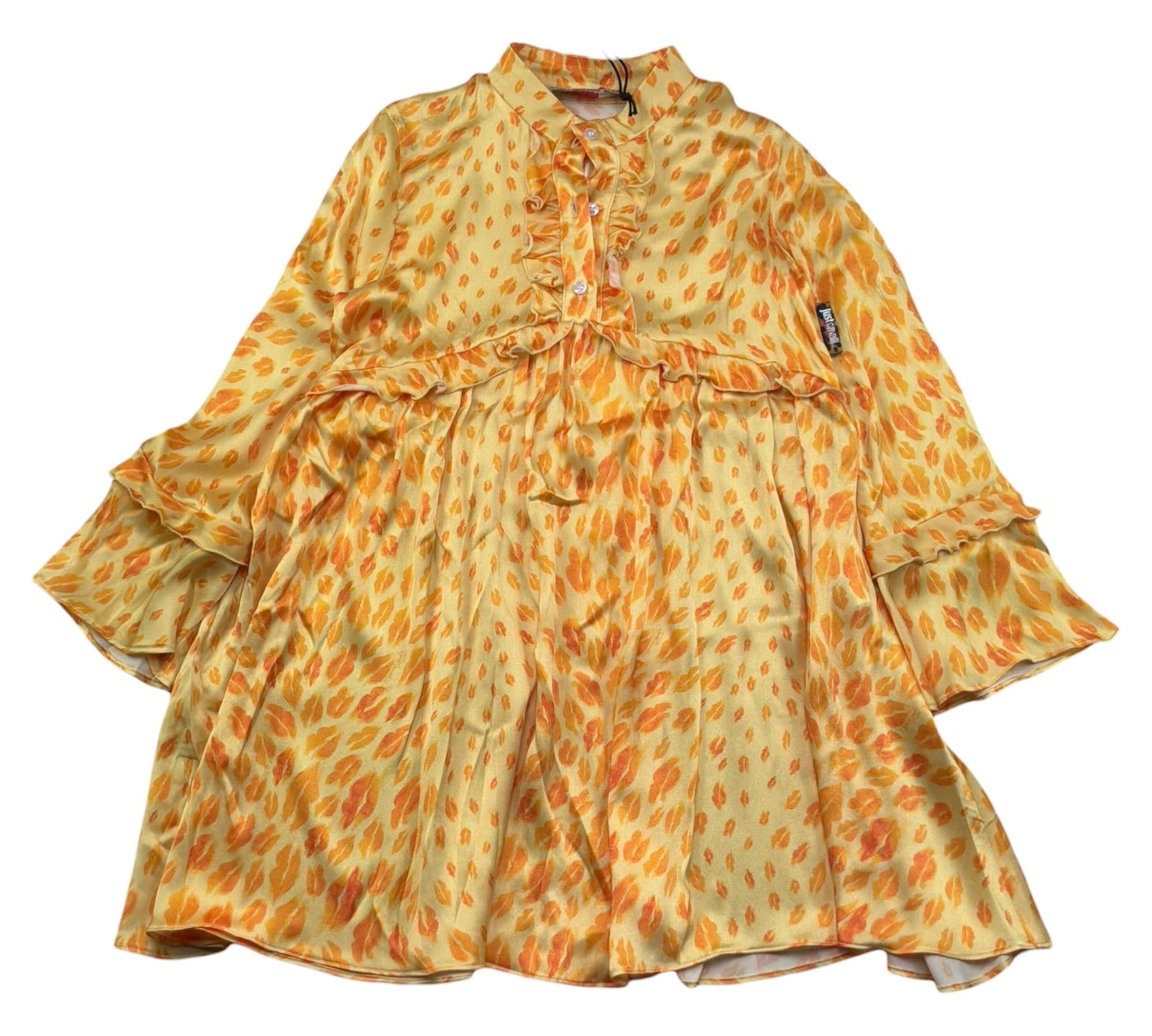Just Cavalli Abito Manica Lunga Tinta Unita con Stampe Baci per Bambina JGP26203VE GIALLO JUST CAVALLI 