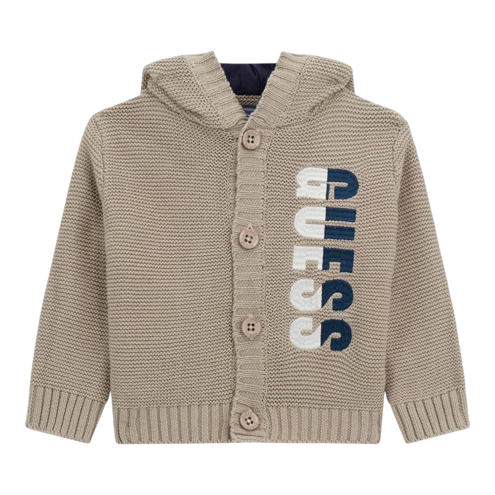 GUESS cardigan tinta unita con cappuccio e logo Beige per Neonato I4YR00Z2NN0 BEIGE GUESS 