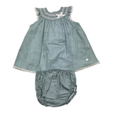 Paz Rodriguez 2 Piece Set Dress-Panty Solid Green For Baby Girl