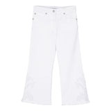 Ermanno Scervino Plain Trousers Bell Bottoms With Adjustable Waistband And Embroidery White For Girls