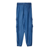 Liu Jo Solid Color Denim Effect Pants With Elastic Waist Blue For Girls