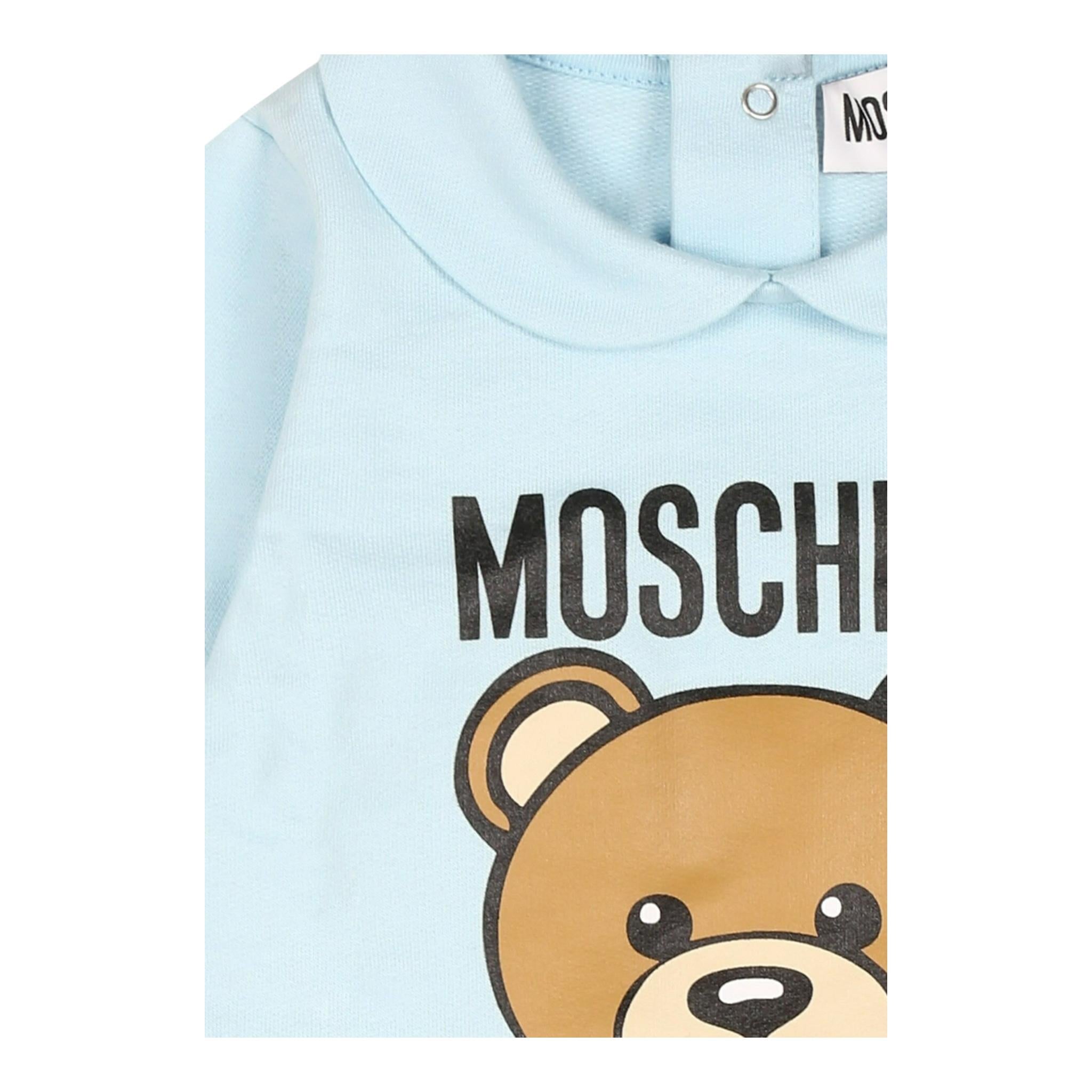MOSCHINO tutina tinta unita con logo Azzurro per Neonato MUY0077 AZZURRO MOSCHINO 