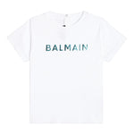 Balmain Maxi T-Shirt Girocollo Tinta Unita con Stampa per Bambina BS8A41 BIANCO BALMAIN 