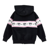 Chiara Ferragni Solid Color Zip Up Hoodie With Black Print For Girls