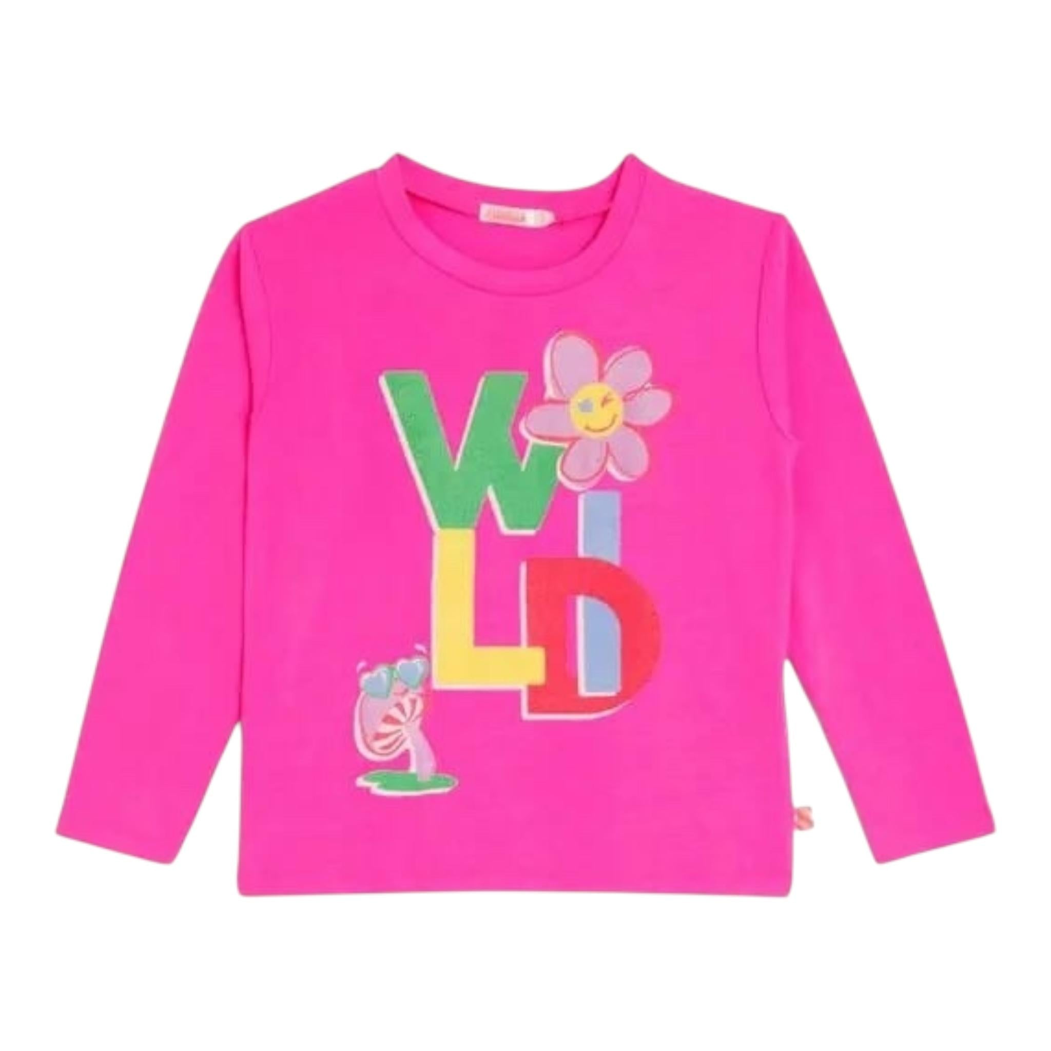 BillIEBLUSH shirt girocollo tinta unita con stampa Rosa fluo per Bambina U20476 ROSA FLUO BillIEBLUSH 