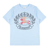 Burberry Crew Neck T-Shirt Solid Color With Contrast Print Light Blue For Boys