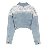 Twinset Plain Denim Jacket With Light Blue Embroidery For Girls