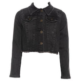 Liu Jo Solid Color Denim Jacket With Contrast Buttons Black For Girls