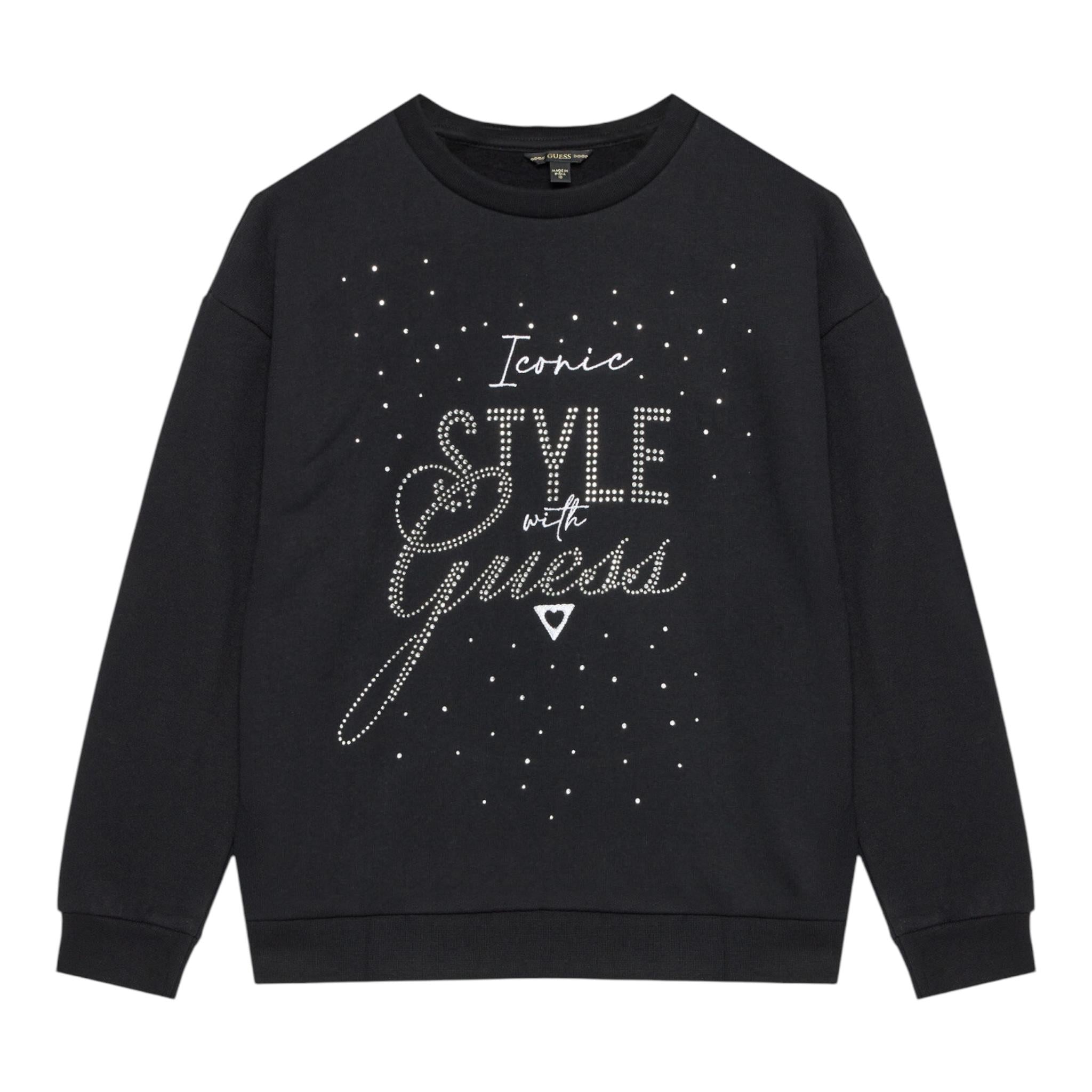 GUESS felpa girocollo tinta unita con brillantini Nero per Bambina J4BQ05KAV34 NERO GUESS 