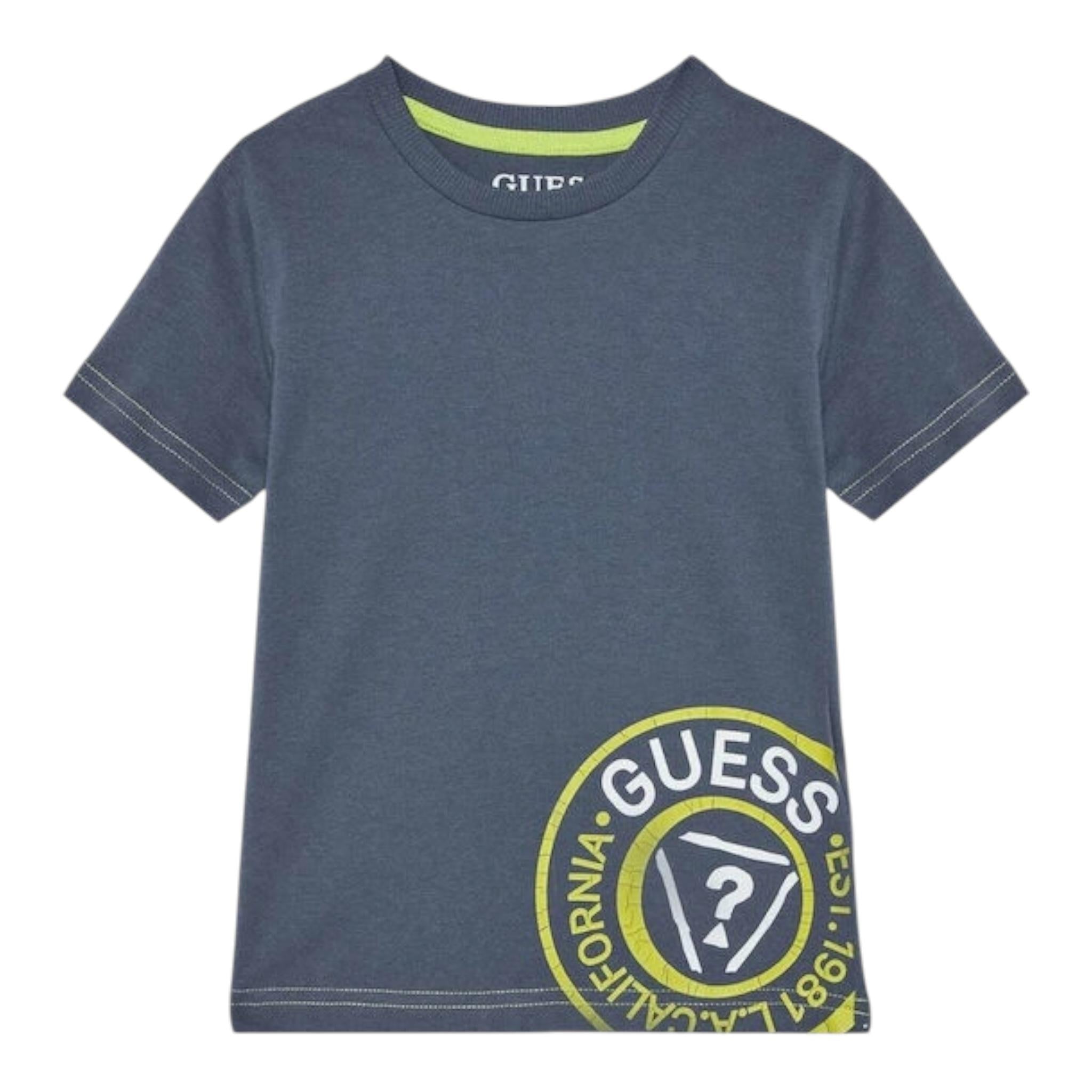 Guess T-Shirt Girocollo Tinta Unita con Stampa per Bambino N5RI15K8HM4XJ BLU GUESS 