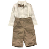 Marlu' 3 Piece Set Bermuda Shorts-Shirt-Bow Tie White/Beige For Newborn