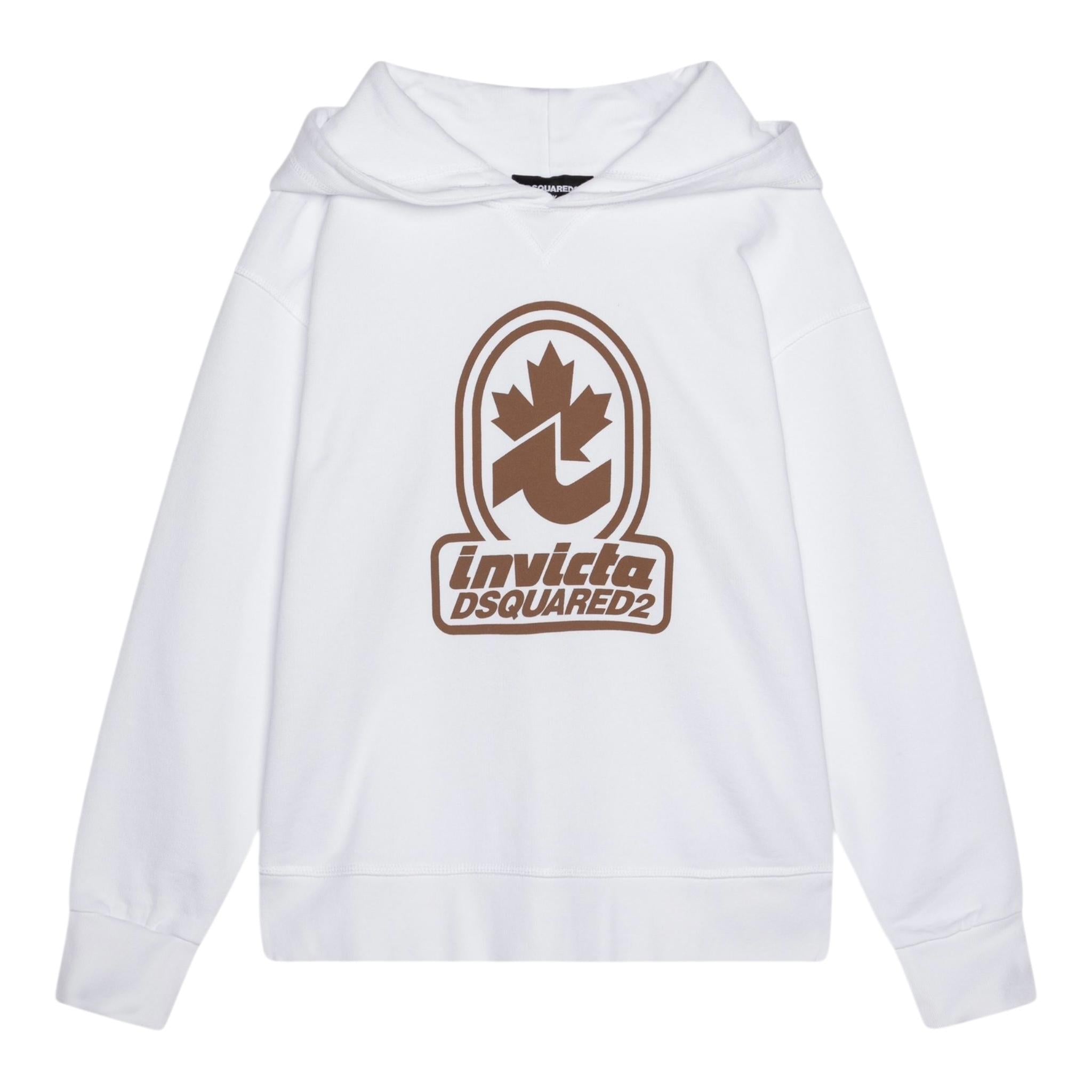 Dsquared2 Felpa Chiusa con Cappuccio Tinta Unita con Stampa,Collaborazione con Invicta per Bambino DQ2907X BIANCO DSQUARED2 