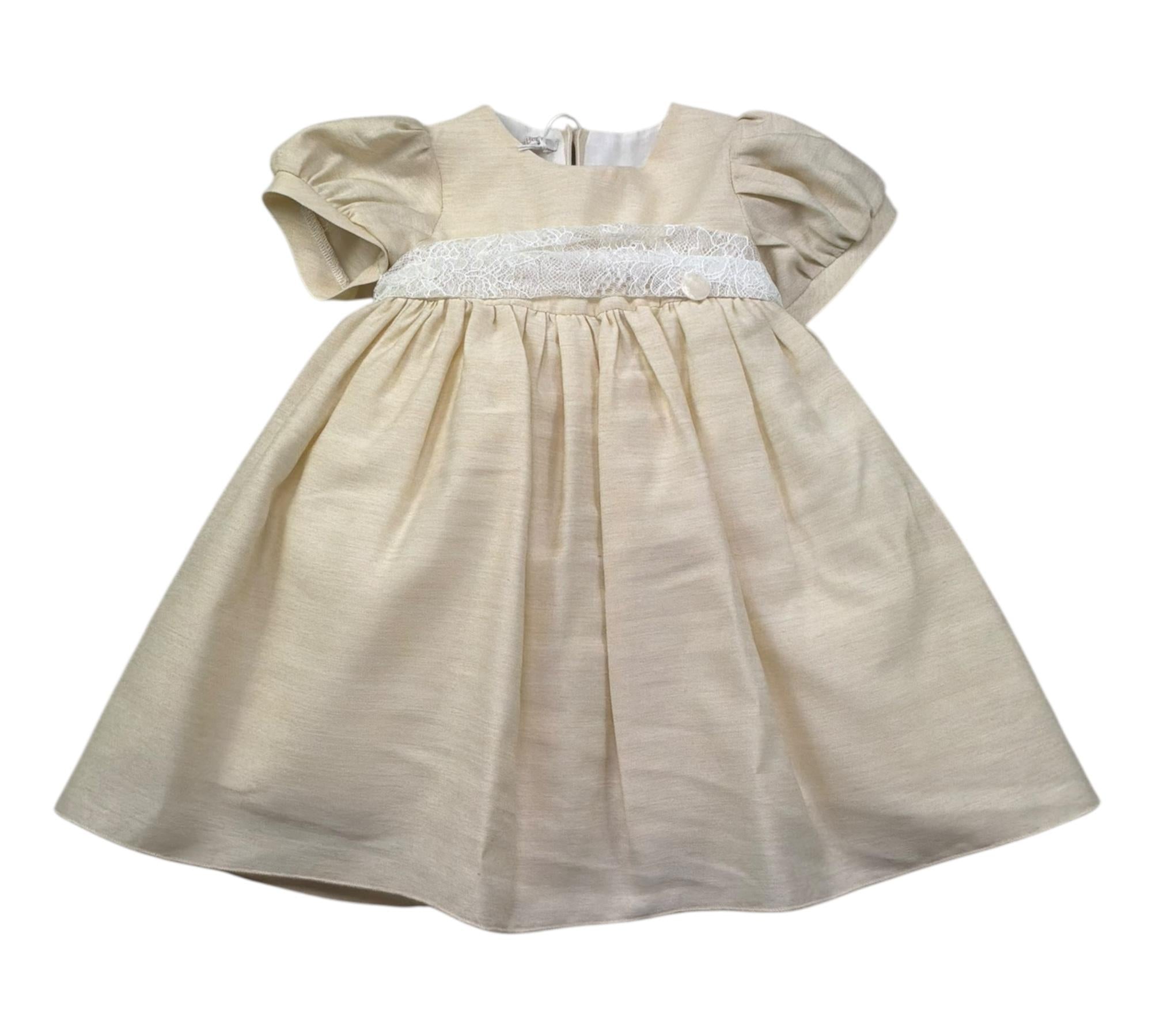 Le Bebe Abito Mezza Manica Tinta Unita con Cinturino per Neonata LBG6324 BEIGE LE BEBE 