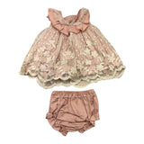 Valentina Bebes Set Solid Color Dress with Embroidery-Pink Culotte for Newborn