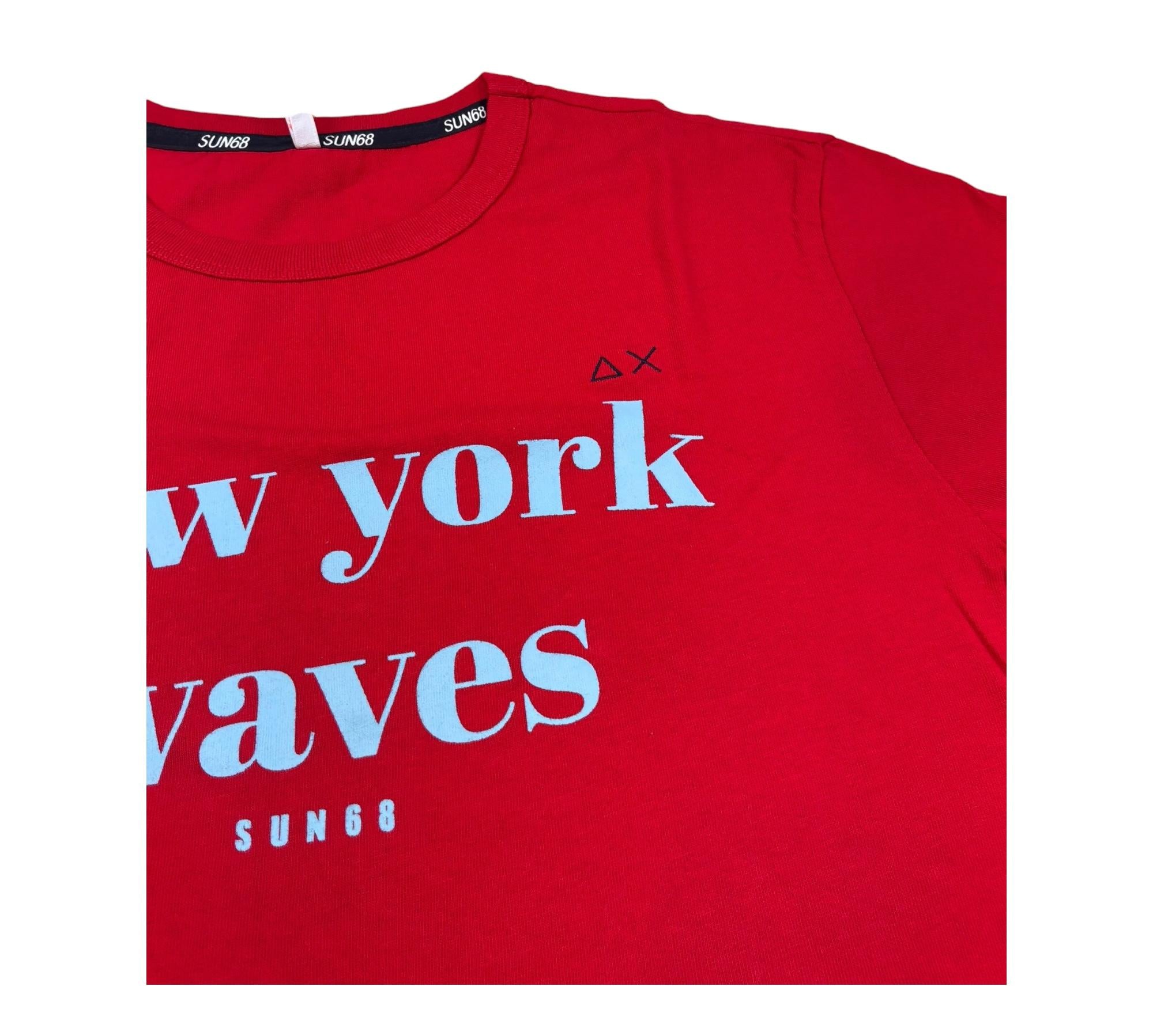 Sun68 T-Shirt Girocollo Tinta Unita con Stampa per Bambino T32305J ROSSO SUN68 