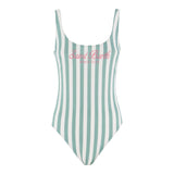 Saint Barth Costume Intero Bicolore con Fantasia A Righe per Bambina CARA001 BIANCO/VERDE SAINT BARTH 