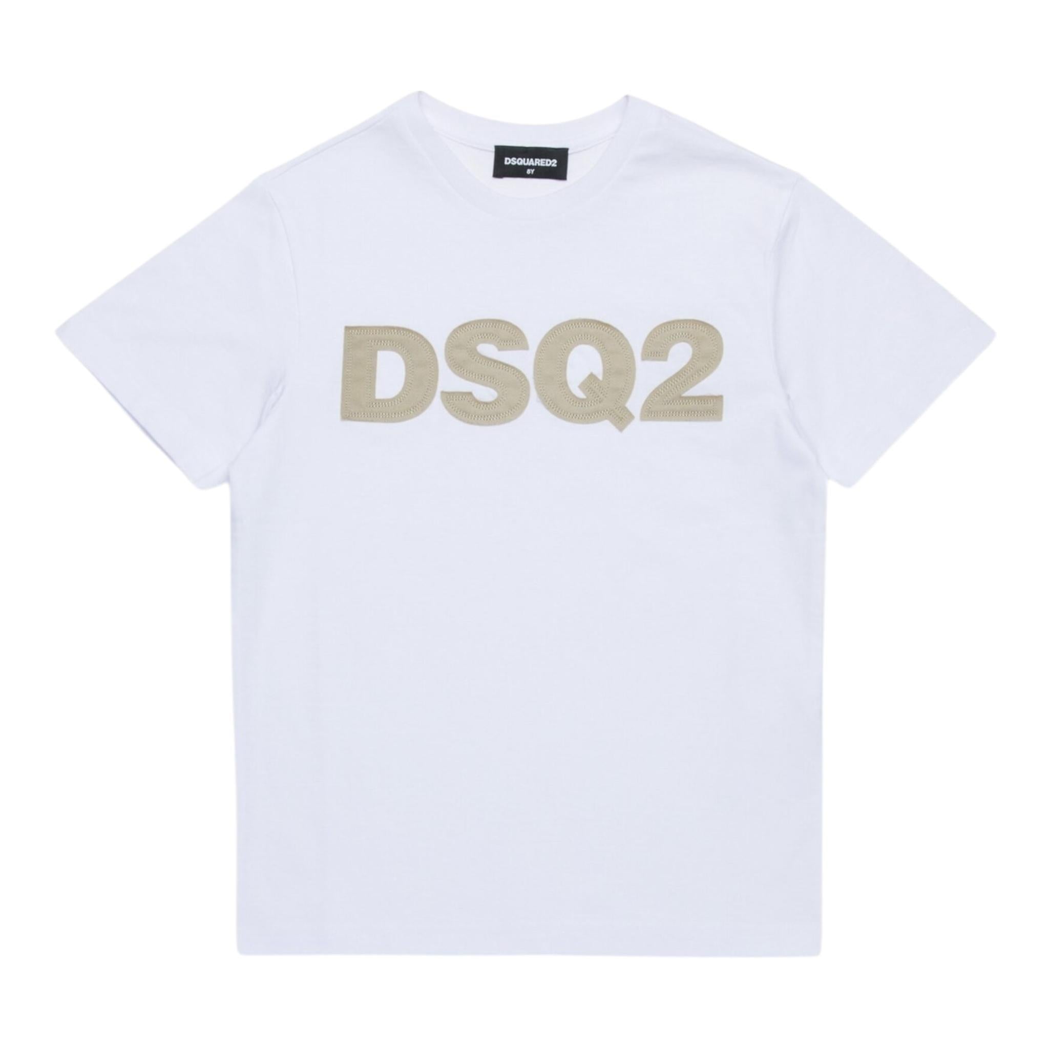 Dsquared2 T-Shirt Girocollo Tinta Unita con Stampa per Bambino DQ2749 BIANCO DSQUARED2 