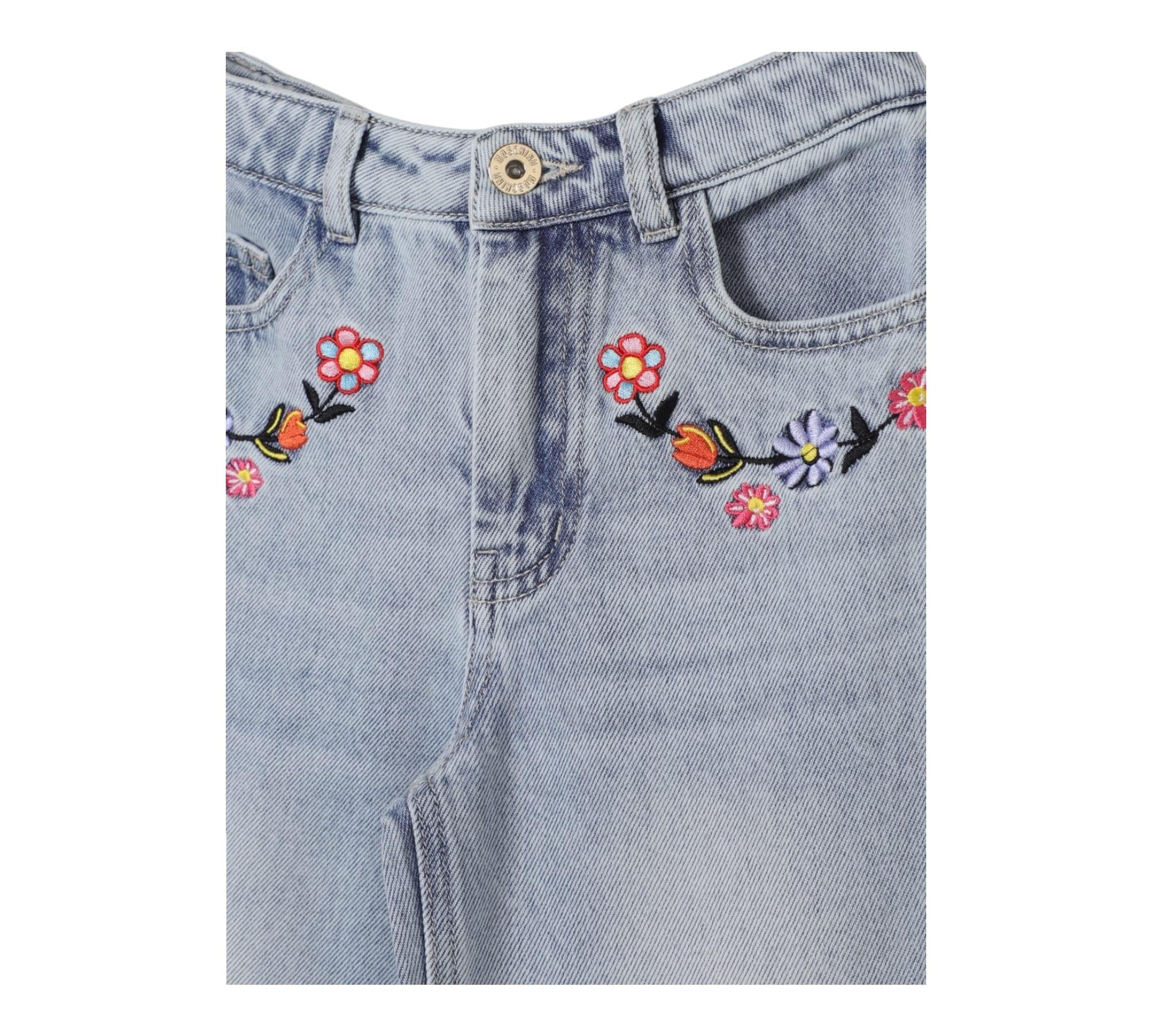 Moschino Jeans Tinta Unita con Ricami per Bambina HDP06B AZZURRO MOSCHINO 