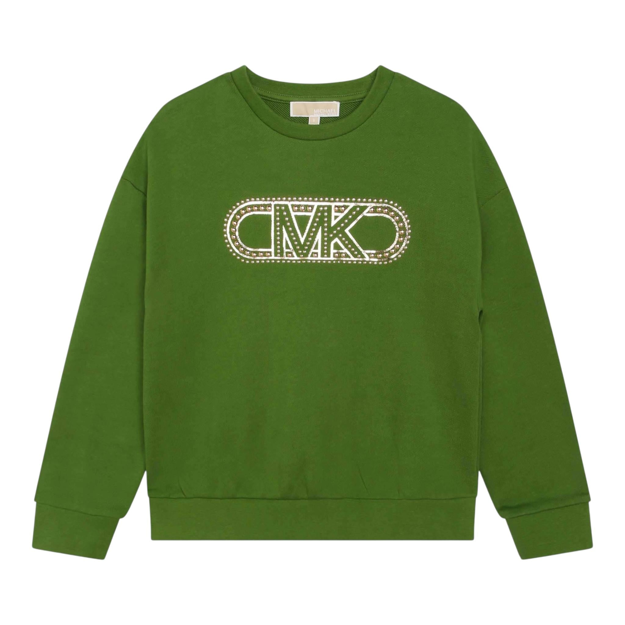 MICHAEL KORS felpa chiusa girocollo tinta unita cn logo Verde per Bambina R15212 VERDE MICHAEL KORS 