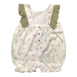 Wedoble Baby Girl Solid Color Floral Print Sleeveless Romper White