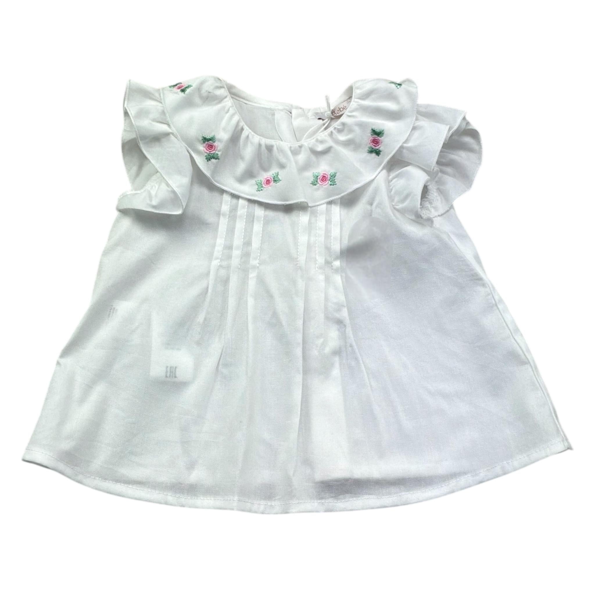 Le Bebe Camicia Giromanica Tinta Unita con Ricami per Neonata LBG6226 BIANCO LE BEBE 