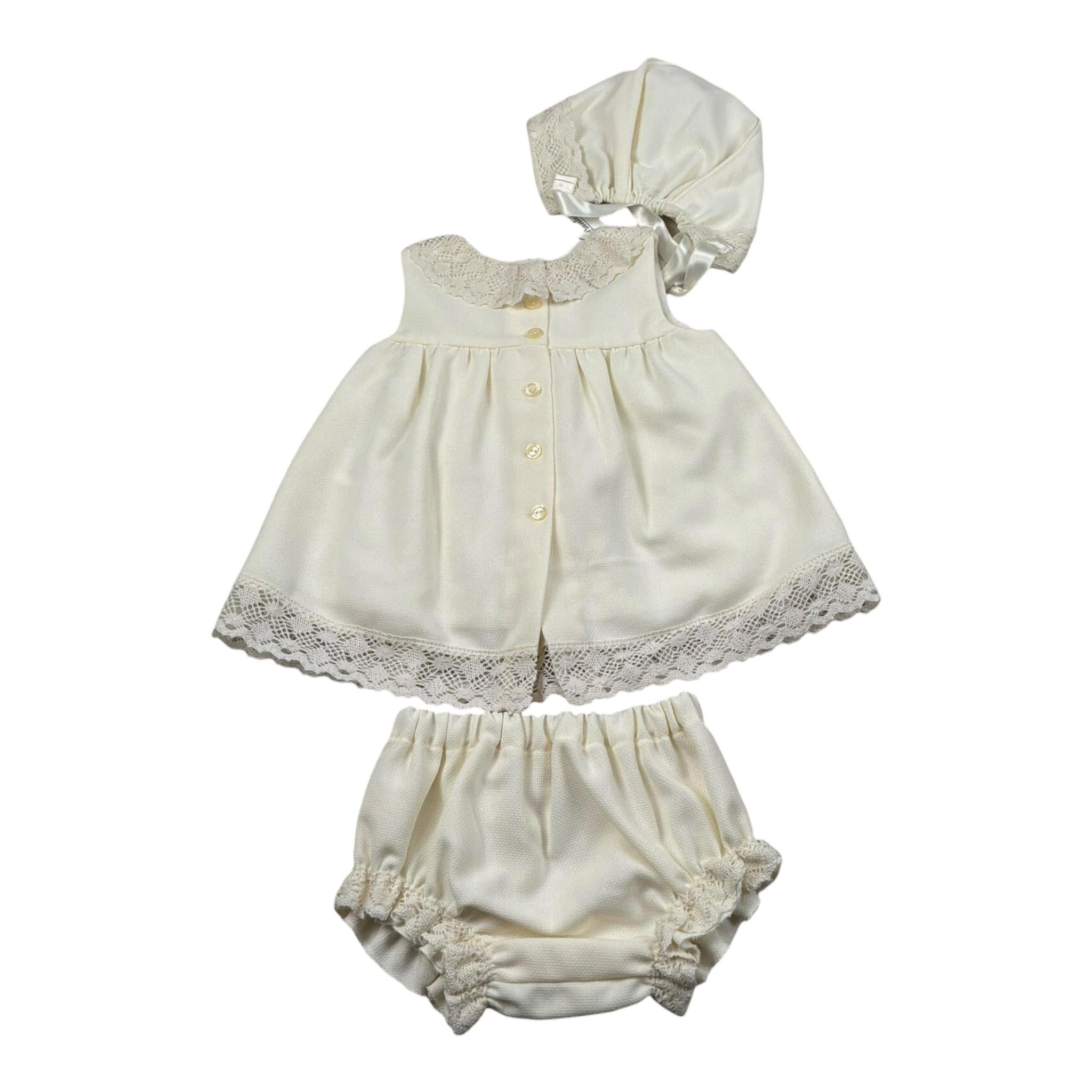 Granlei Completo 3 Pezzi Abito-Coulotte-Cappello per Neonata 125265 AVORIO GRANLEI 